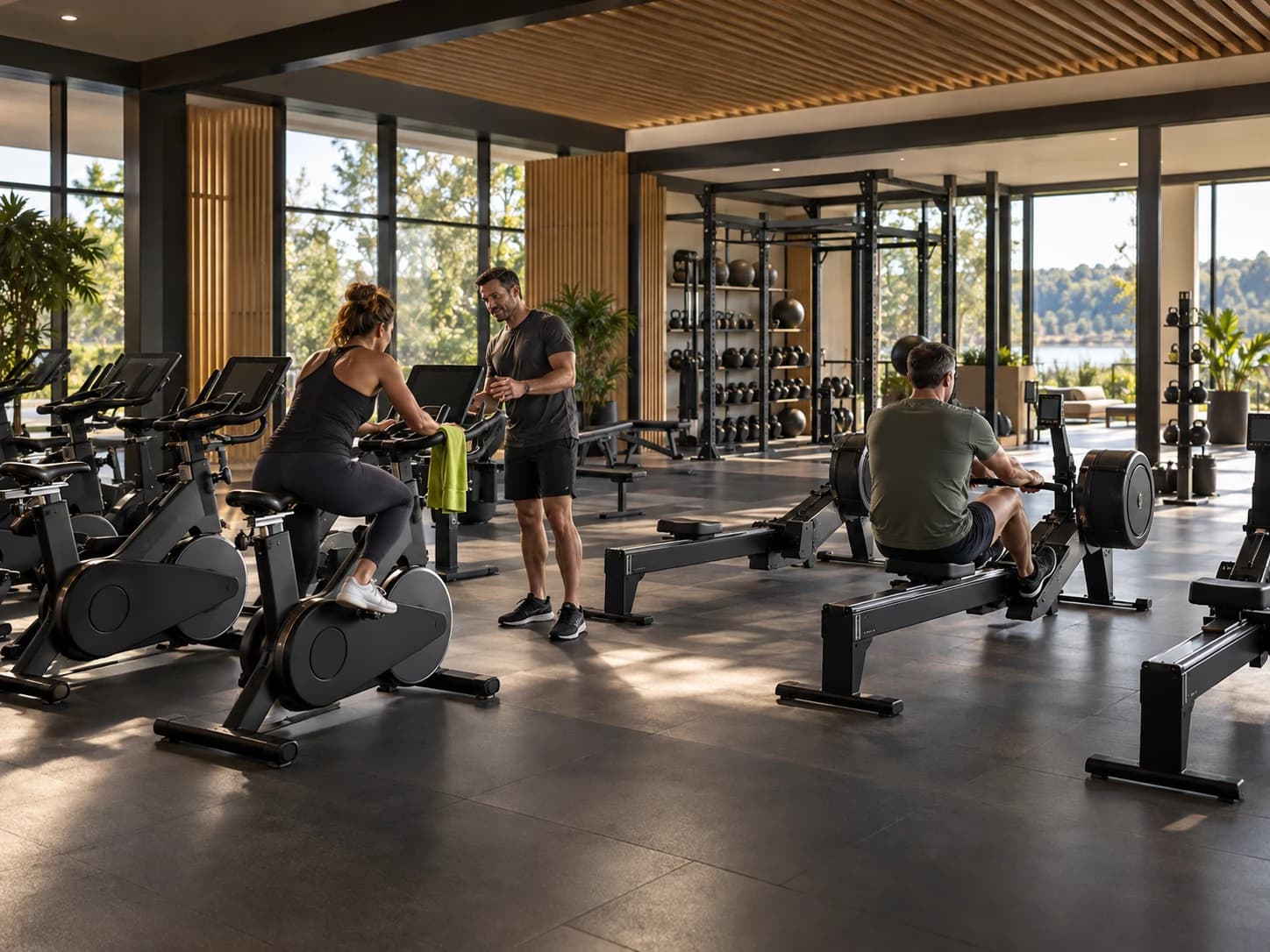 Illustrative conditioning space with cardio equipment.